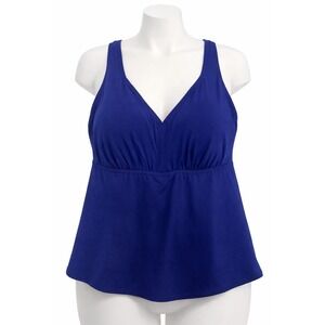 Lands' End Women's V Neck Tankini Swim Top 18W Navy Blue Made USA